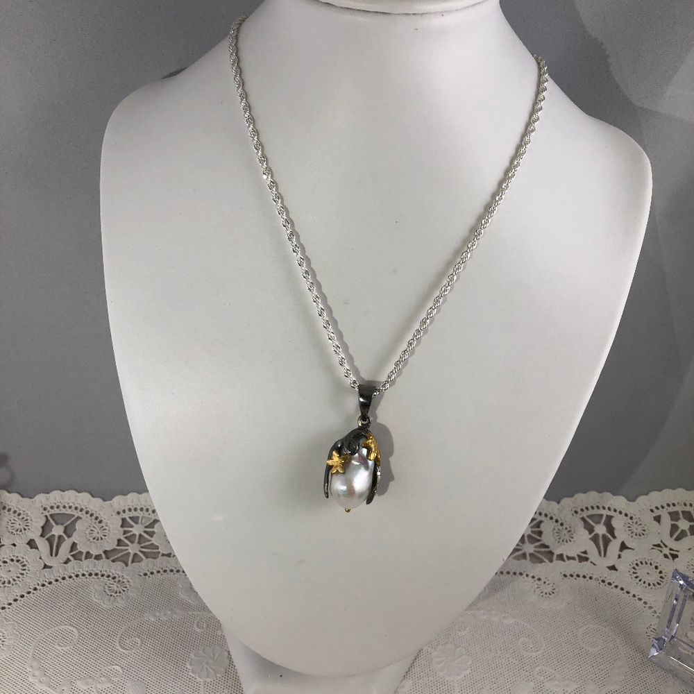 Fantastic Baroque 21x12mm Pearl 925 Silver Pendant